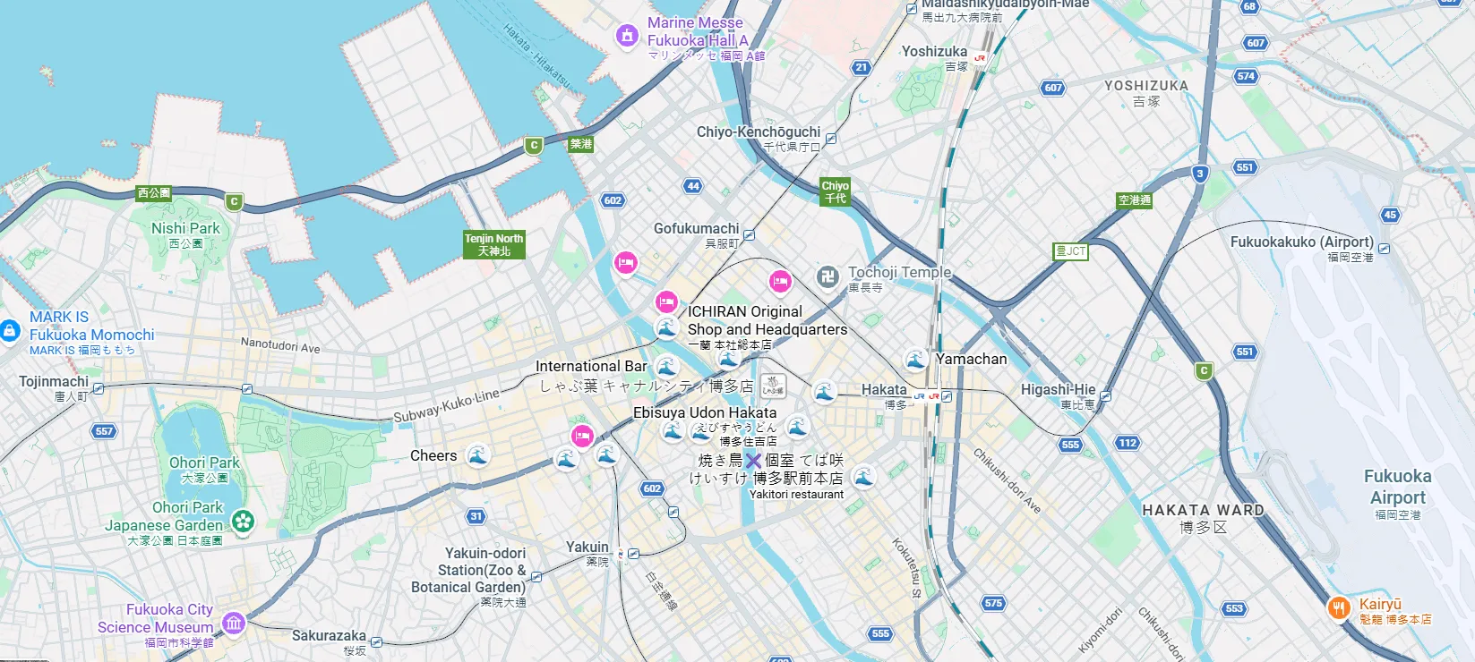 Map of Fukuoka neighborhoods